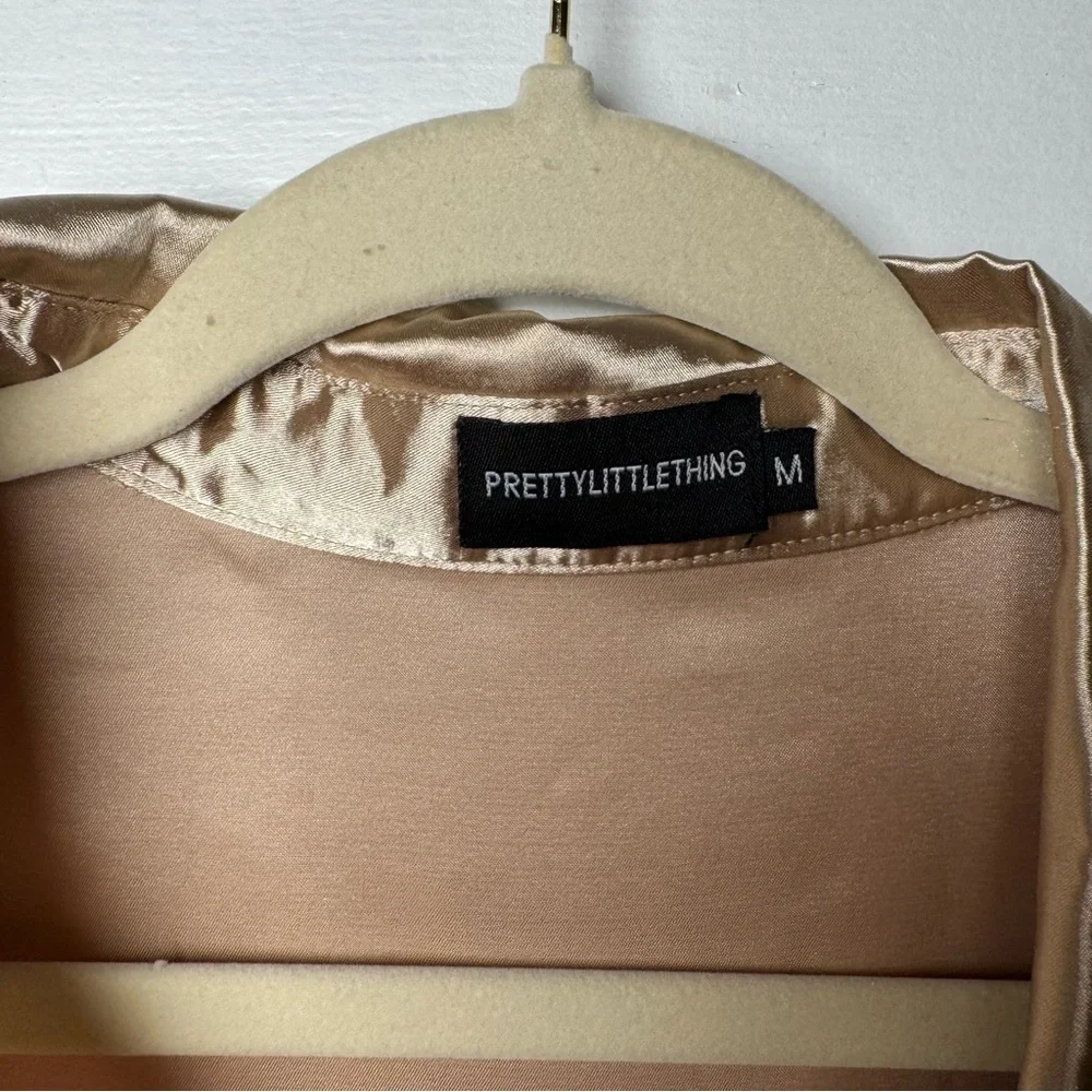 PrettyLittleThing Satin Effect Button Down Blouse In Champagne Size Medium - Picture 13 of 14